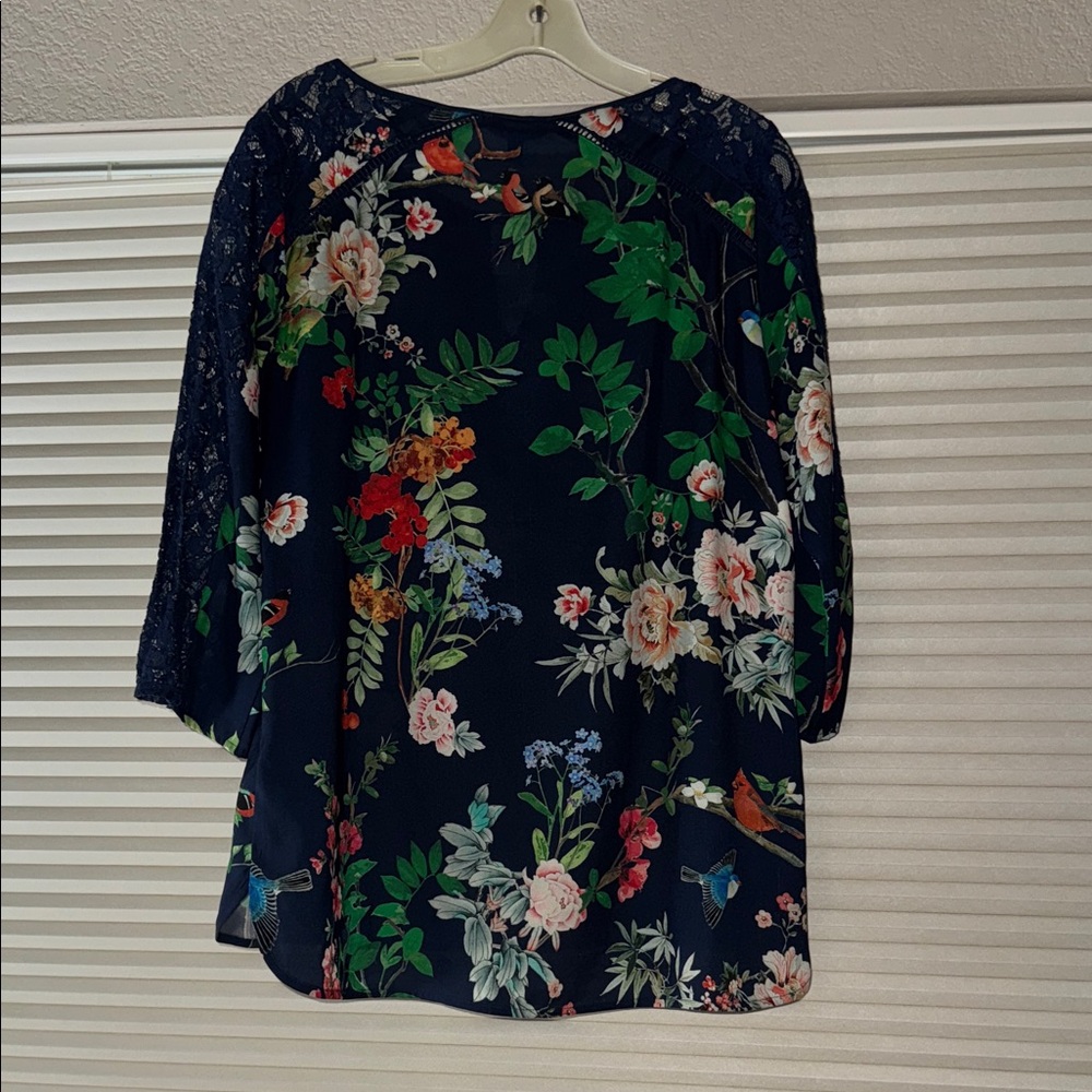 Express Navy Floral Lace Blouse